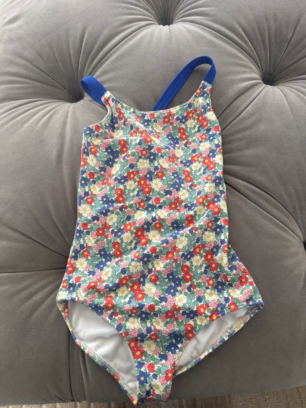 Mini Boden Floral One-Piece Swimsuit with Blue Straps
